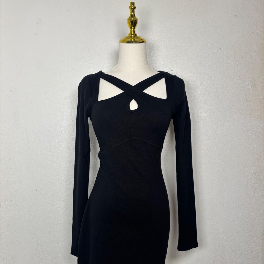 hollister black euphoria bodycon dress coquette office downtown girl club chic